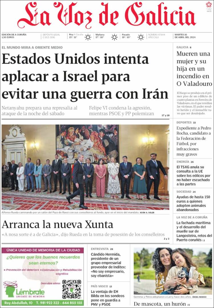 Portada de La Voz de Galicia (España)