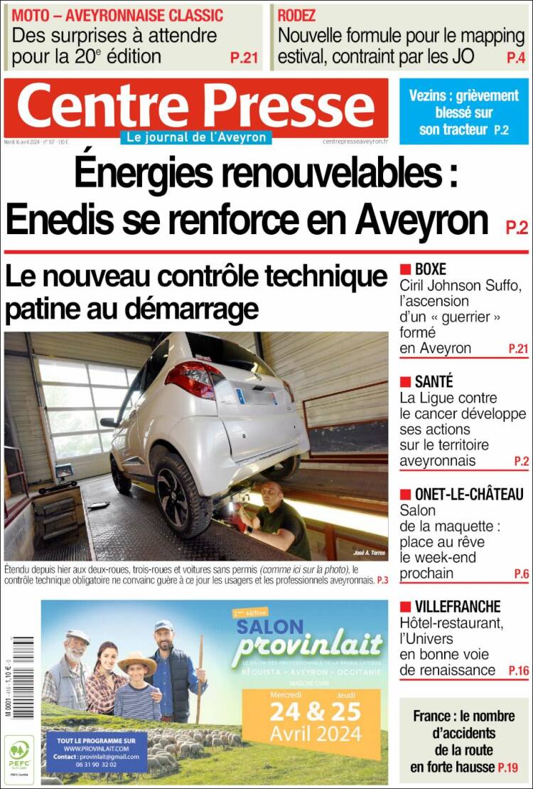 Portada de Centre Presse (Francia)