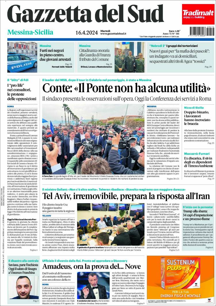 Portada de Gazzetta del Sud (Italia)