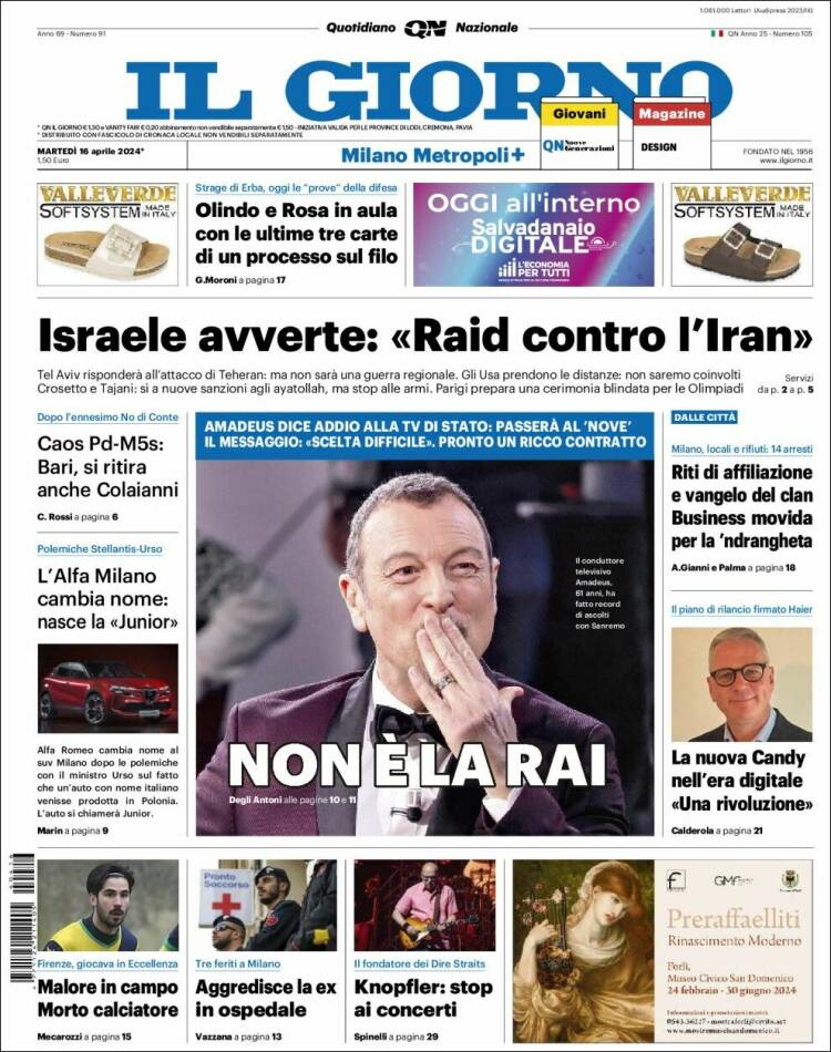 Portada de Il Giorno (Italia)