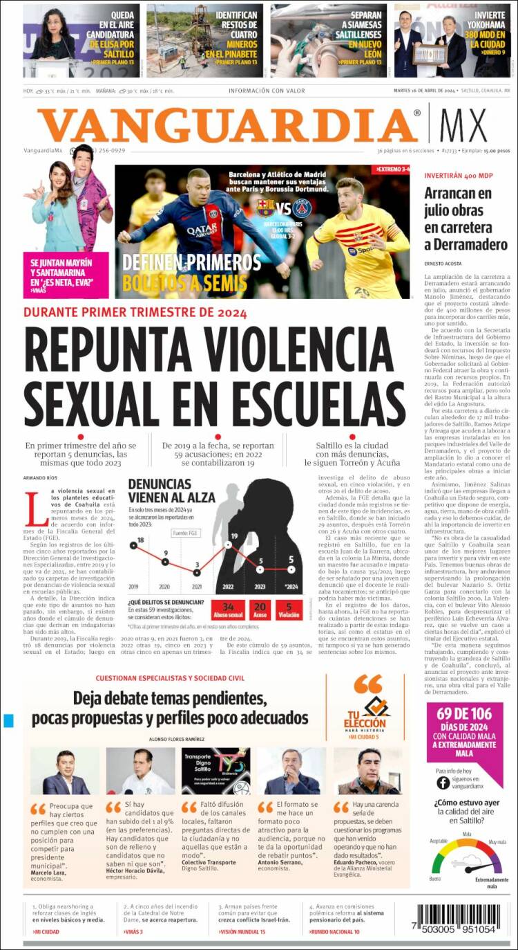 Portada de Vanguardia (México)