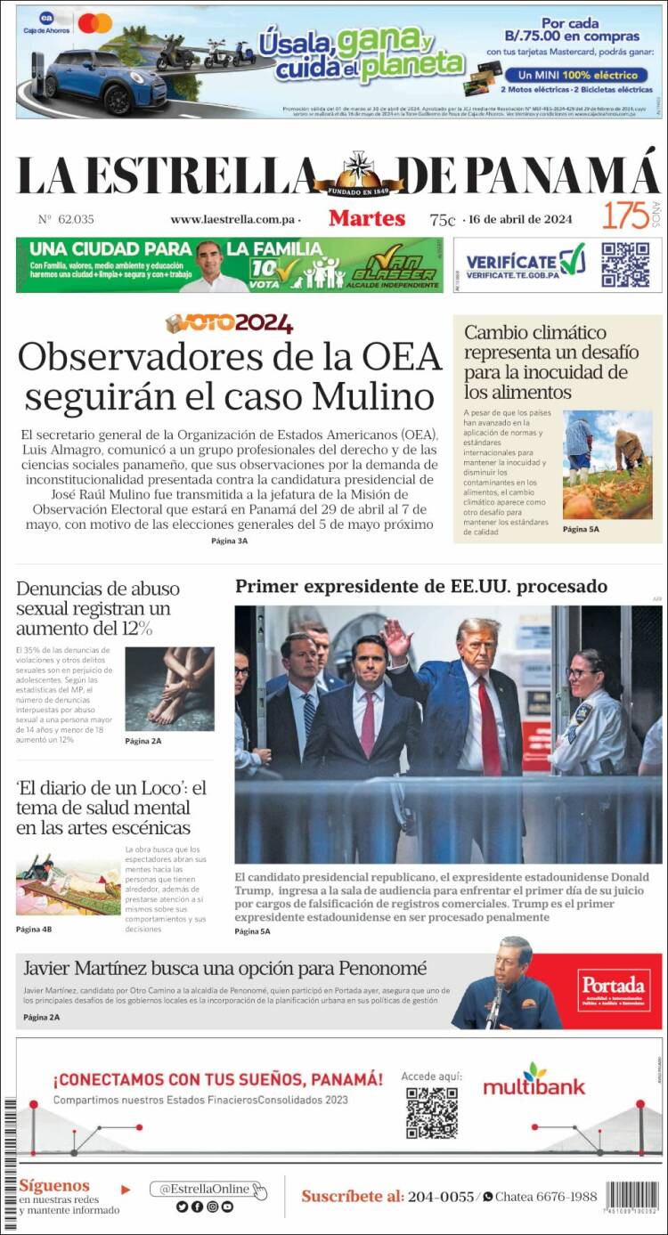 Portada de La Estrella de Panamá (Panam&aacute;)