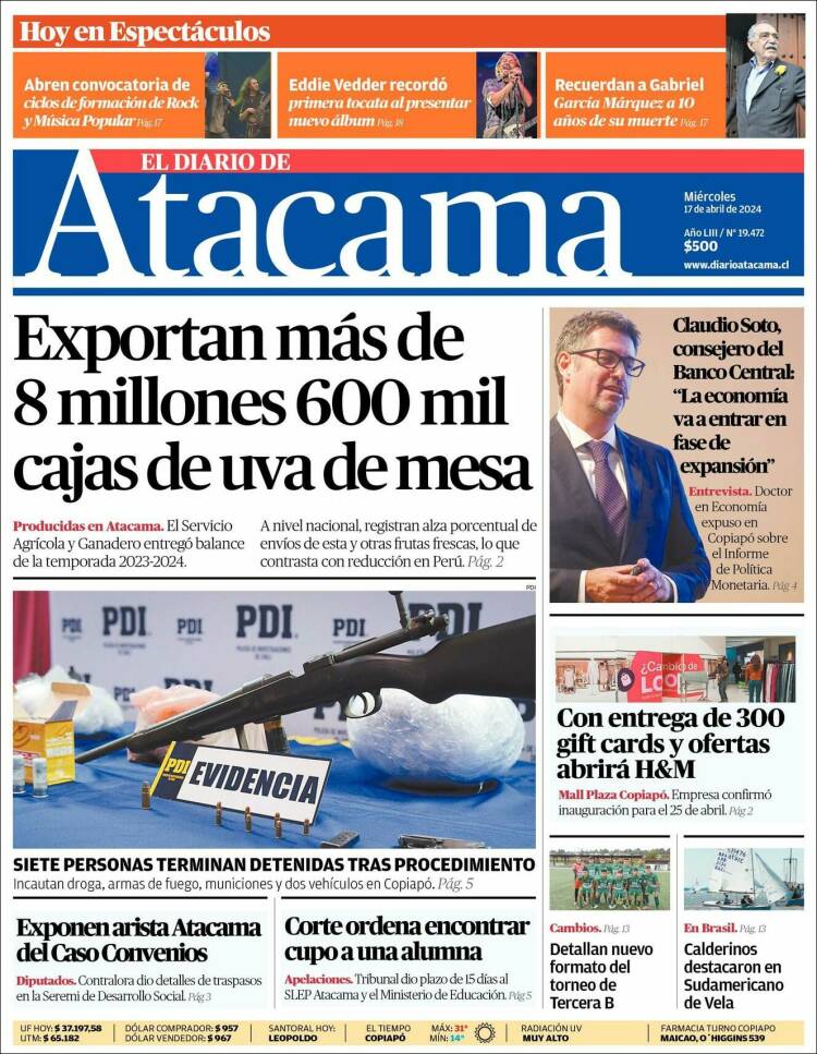 Portada de Diario de Atacama (Chile)