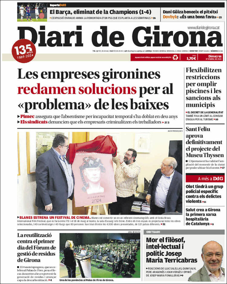 Portada de Diari de Girona (España)