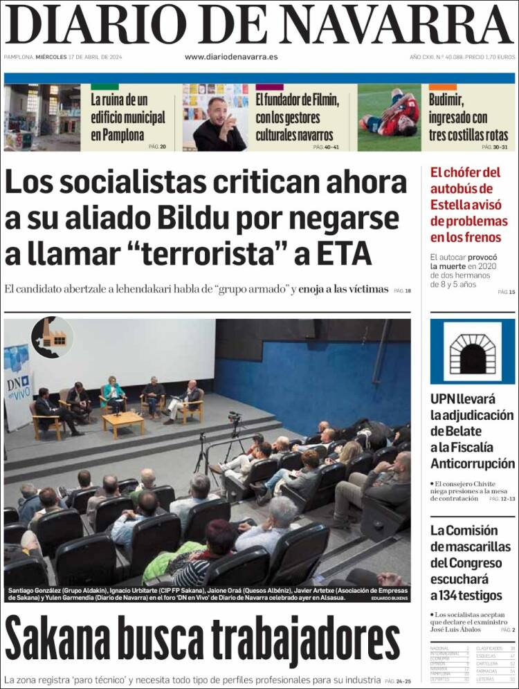 Portada de Diario de Navarra (España)