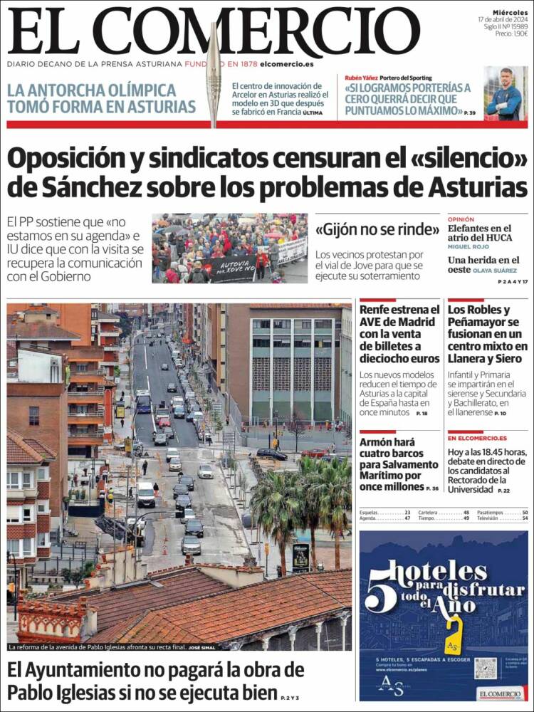 Portada de El Comercio - Gijón (España)