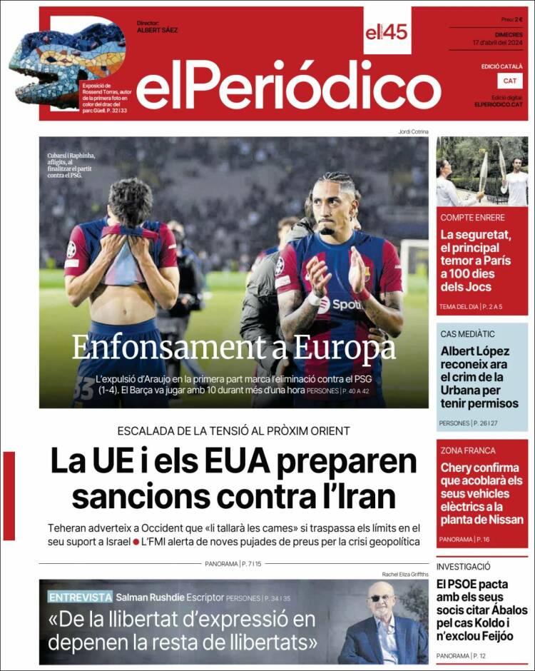 Portada de El Periódico de Catalunya (España)