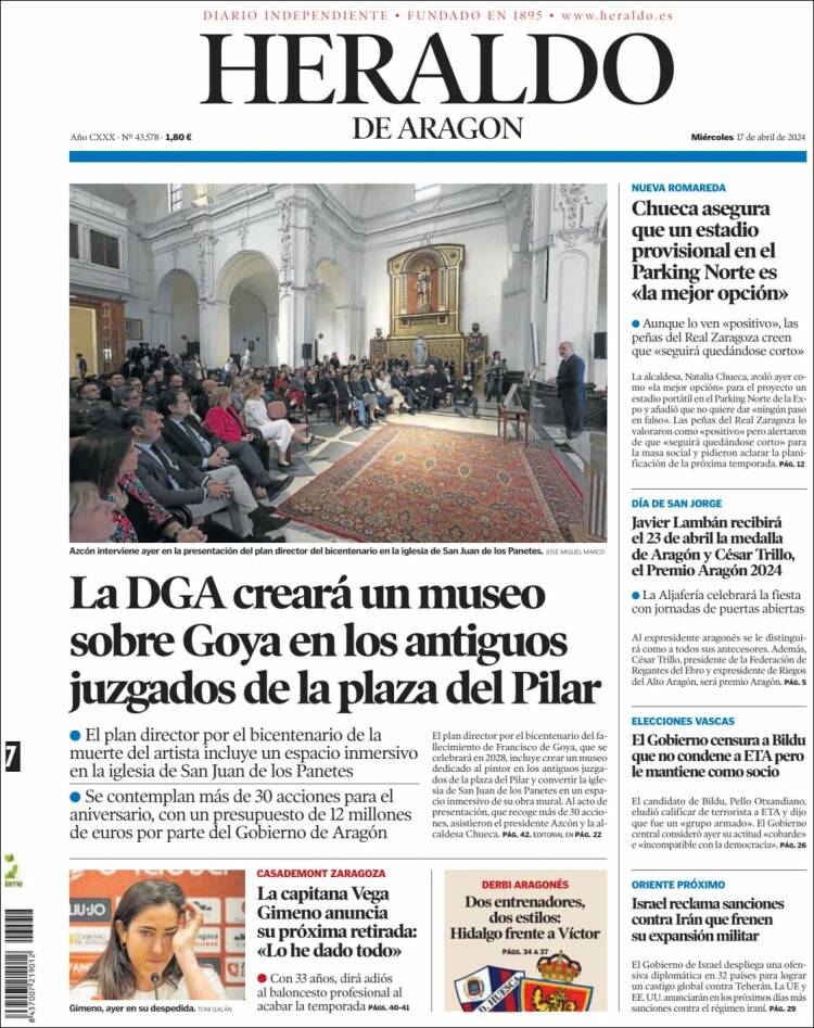 Portada de Heraldo de Aragón (España)