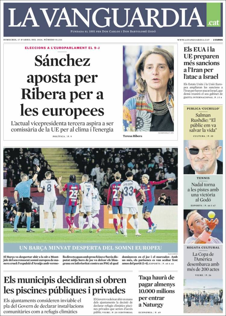 Portada de La Vanguardia (España)