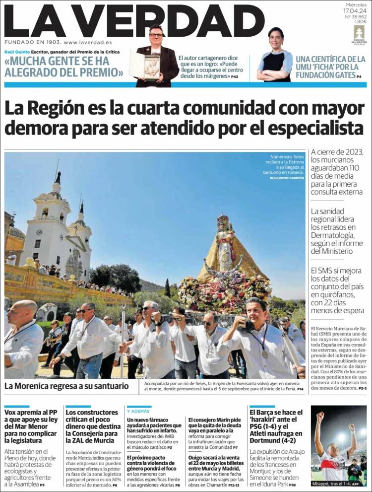 Portada de La Verdad de Murcia (España)