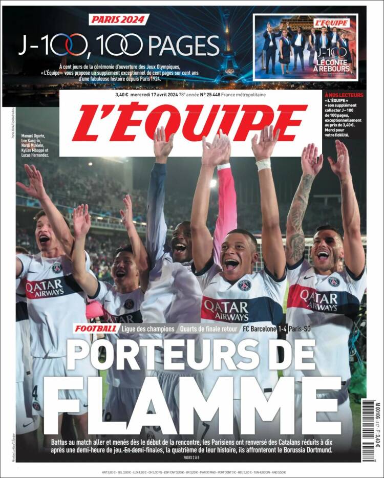 Portada de L'Equipe (Francia)