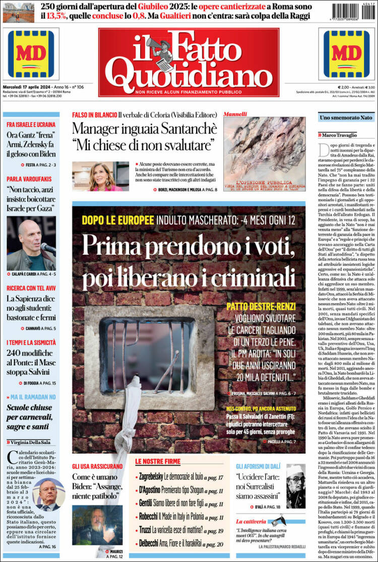 Portada de Il Fatto Quotidiano (Italia)