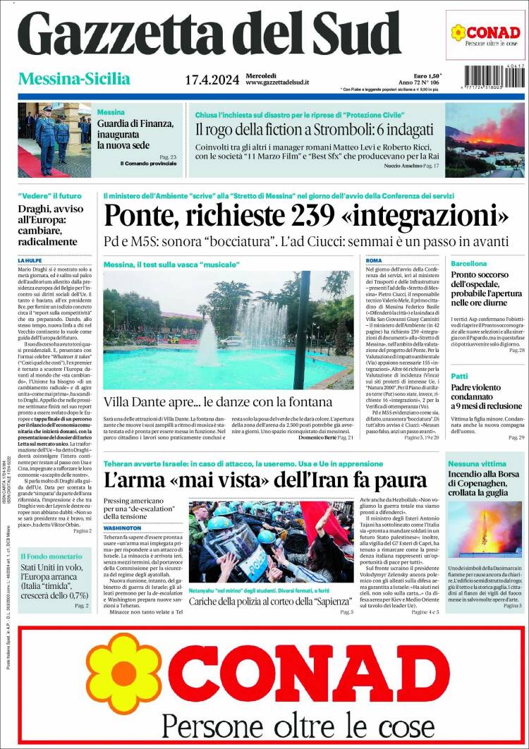 Portada de Gazzetta del Sud (Italia)