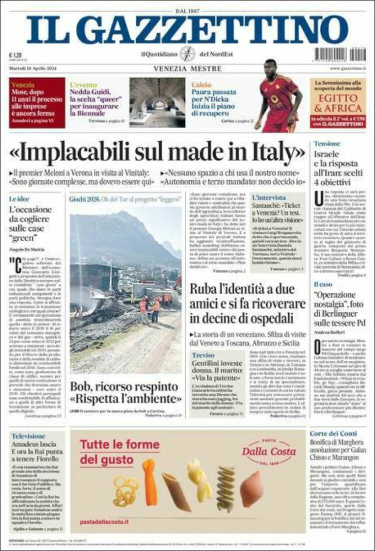 Portada de Il Gazzettino (Italy)