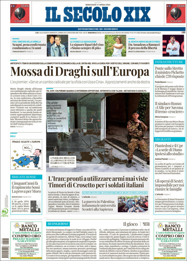 Portada de Il Secolo XIX (Italia)