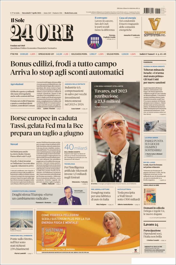 Portada de Il Sole 24 ORE (Italia)