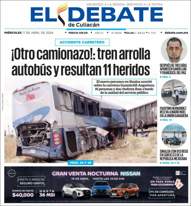 Portada de El Debate de Culiacán (México)
