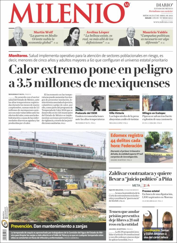 Portada de Milenio - Estado de México (México)
