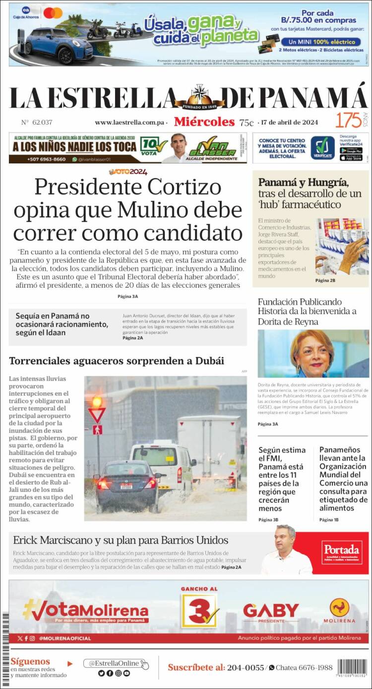 Portada de La Estrella de Panamá (Panam&aacute;)