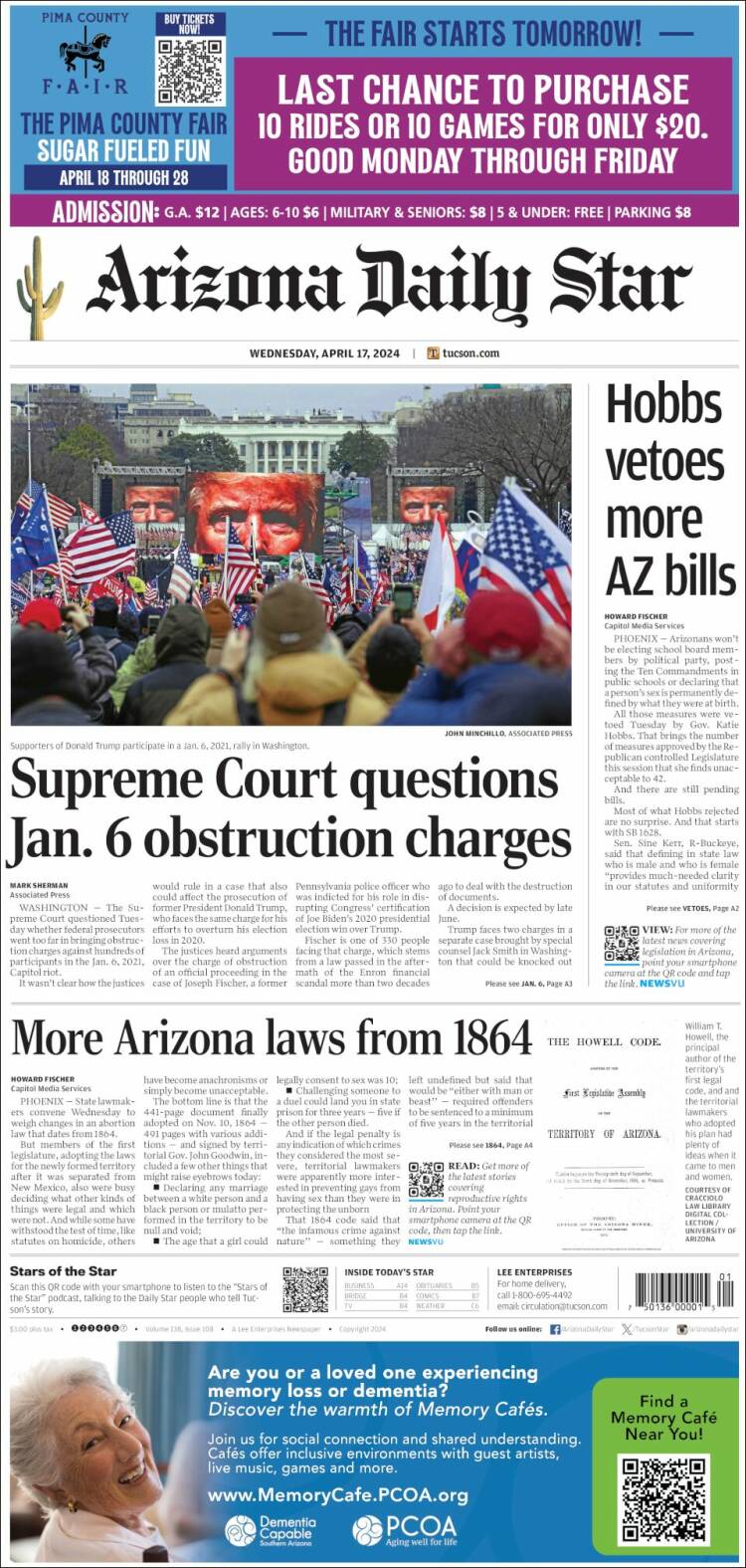 Portada de Arizona Daily Star (USA)