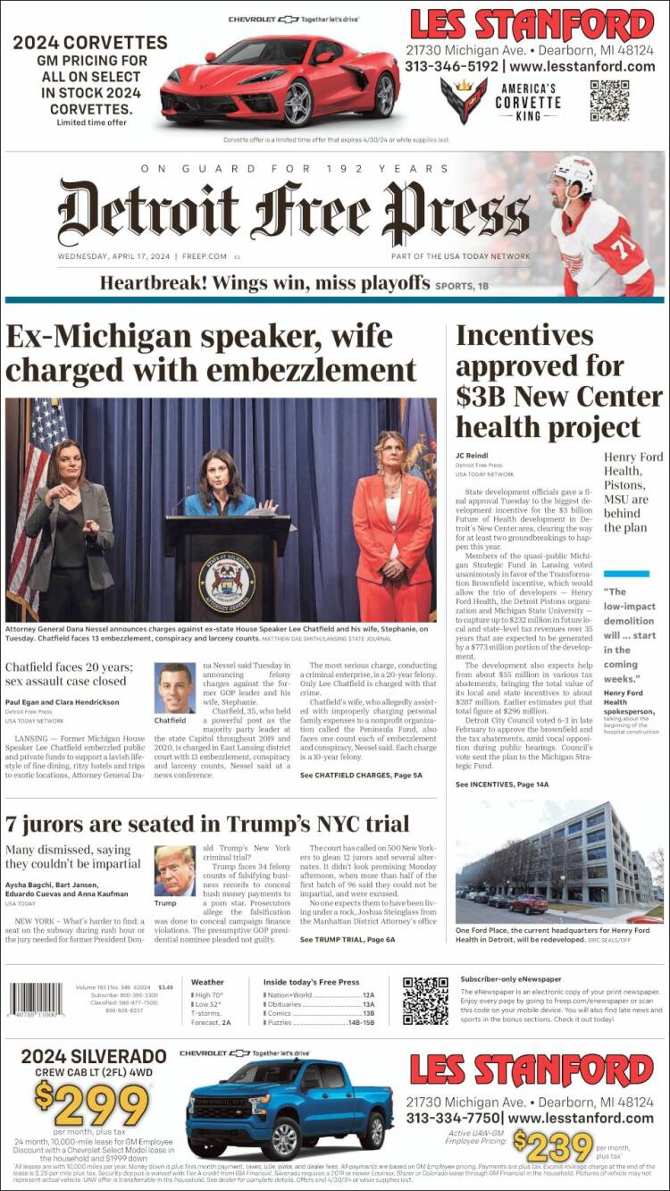 Portada de Detroit Free Press (USA)