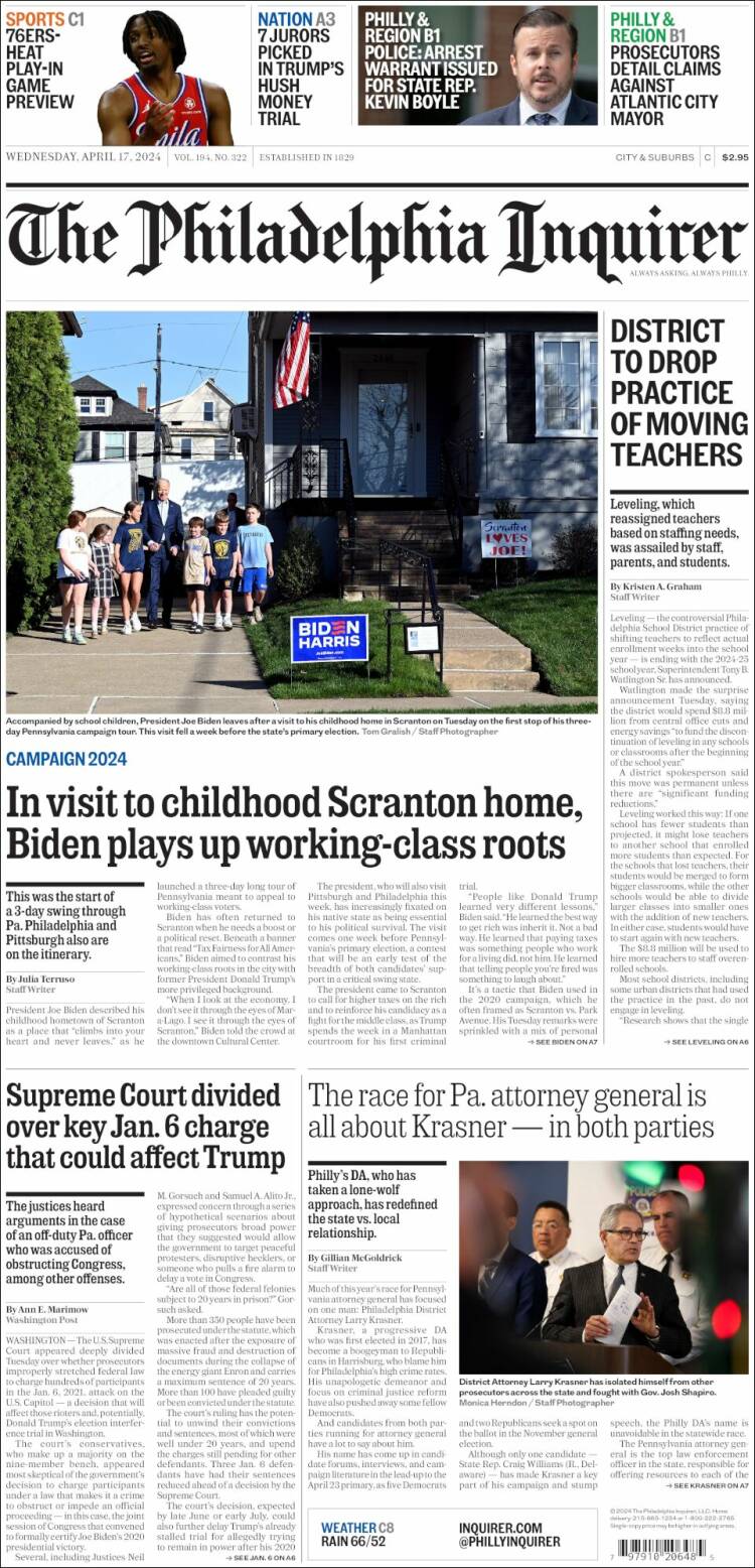 Portada de Philadelphia Inquirer (USA)