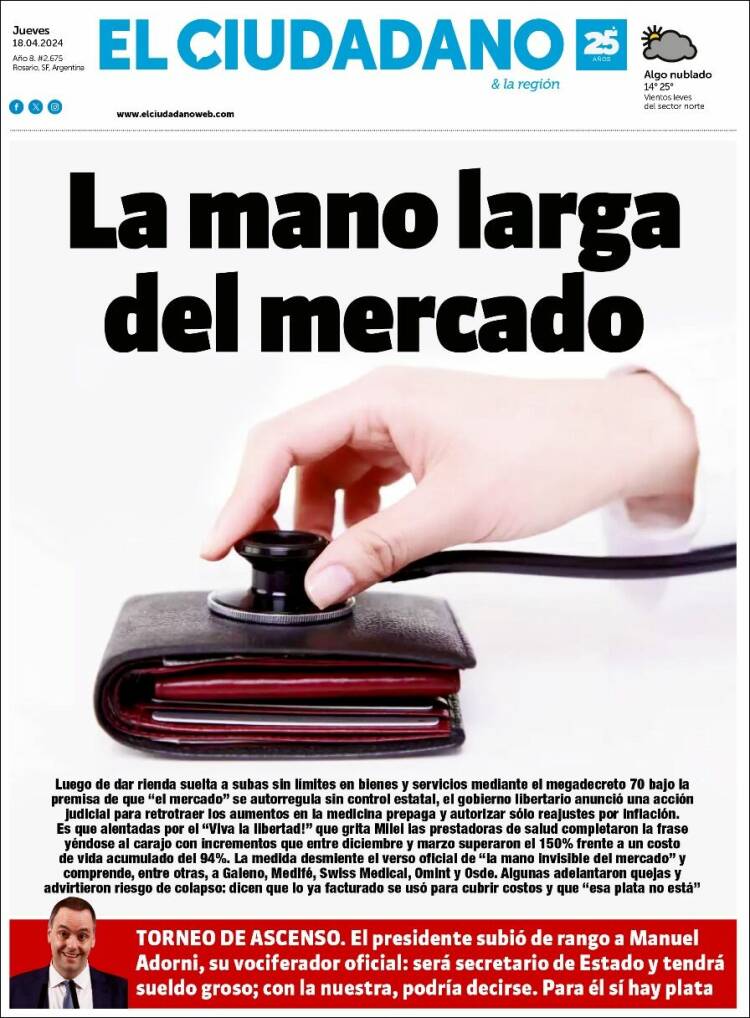 Portada de Diario El Ciudadano (Argentina)