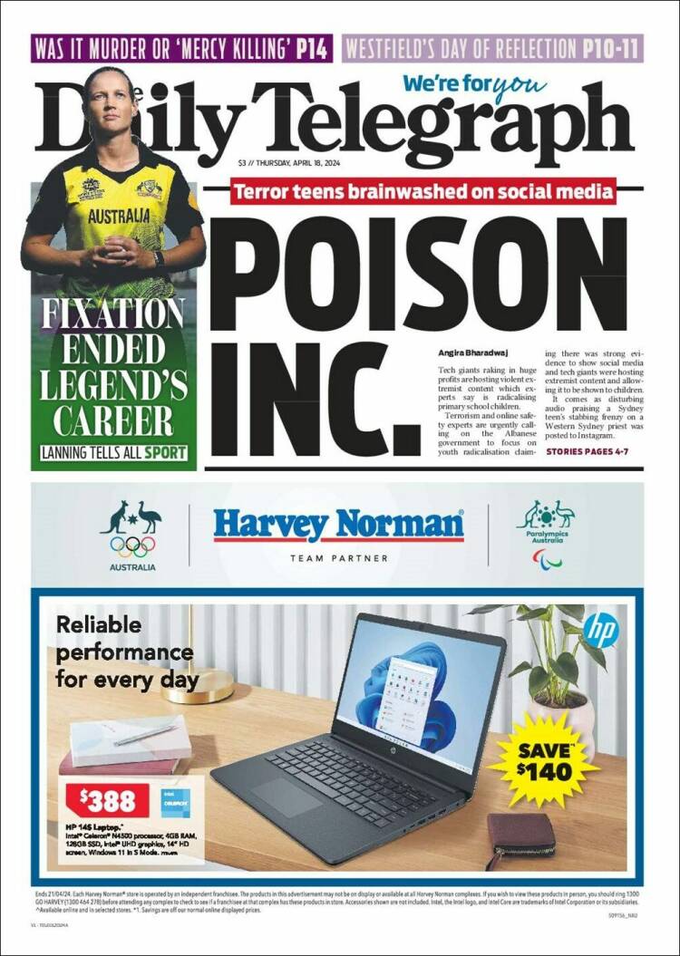 Portada de The Daily Telegraph (Australia)