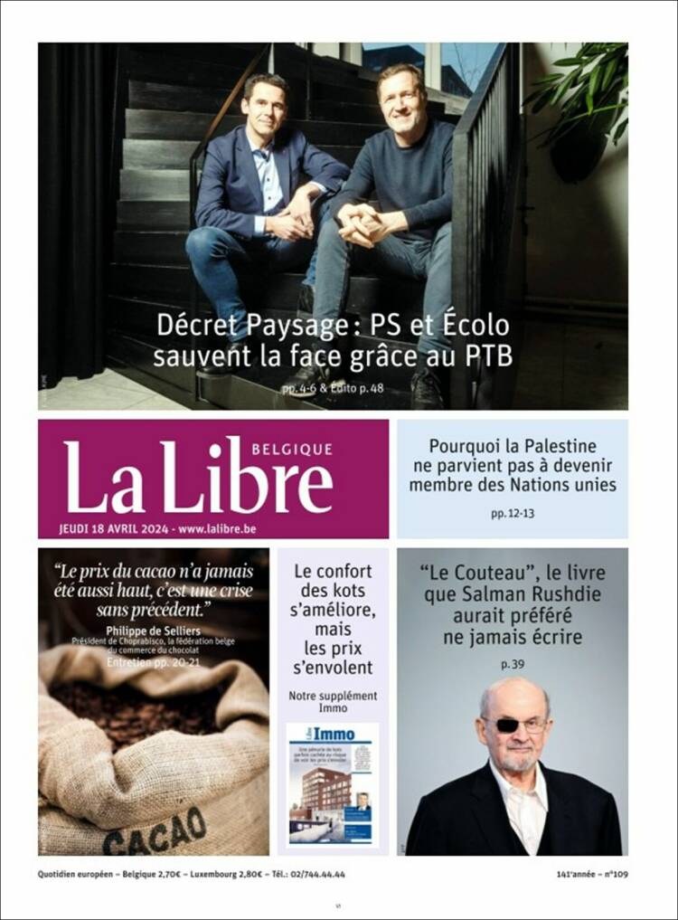 Portada de La Libre.be (B&eacute;lgica)