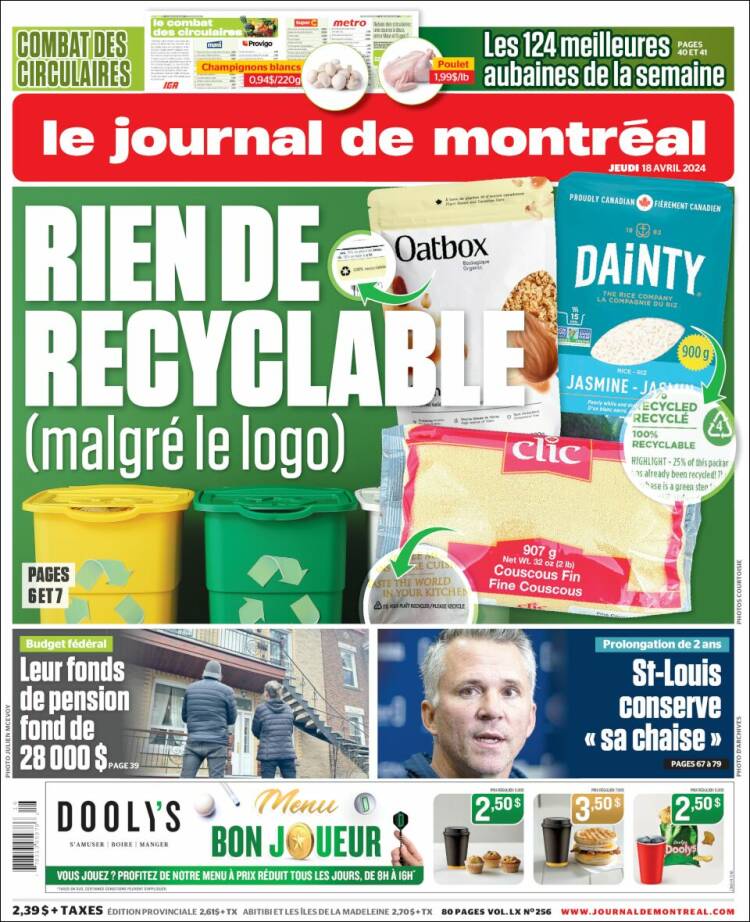 Portada de Le Journal de Montréal (Canada)