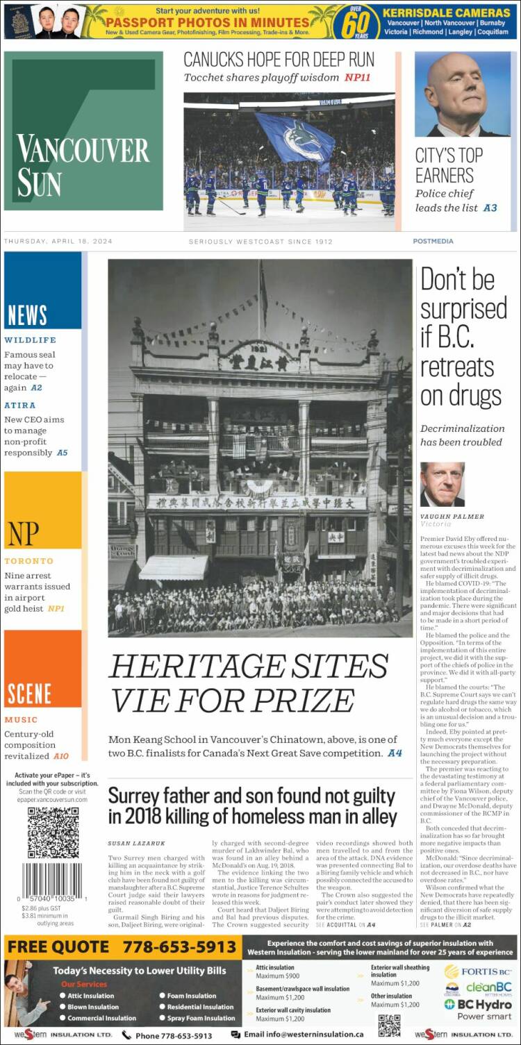 Portada de The Vancouver Sun (Canada)