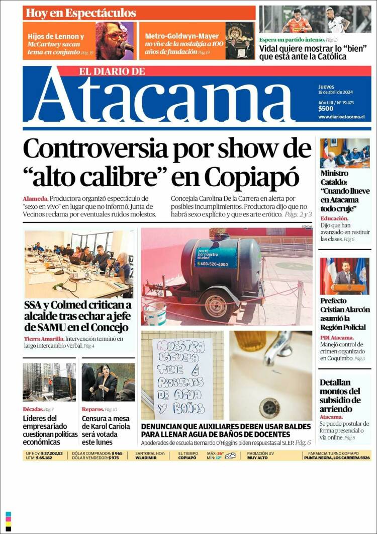 Portada de Diario de Atacama (Chile)