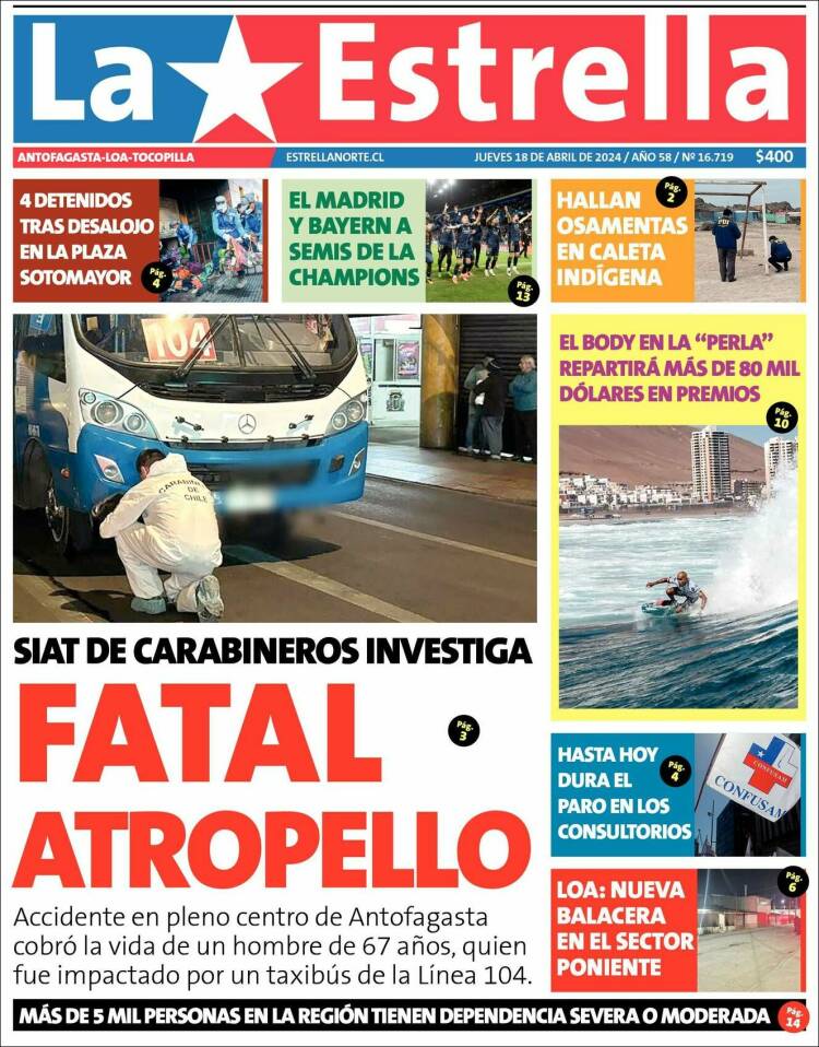 Portada de La Estrella de Loa (Chile)