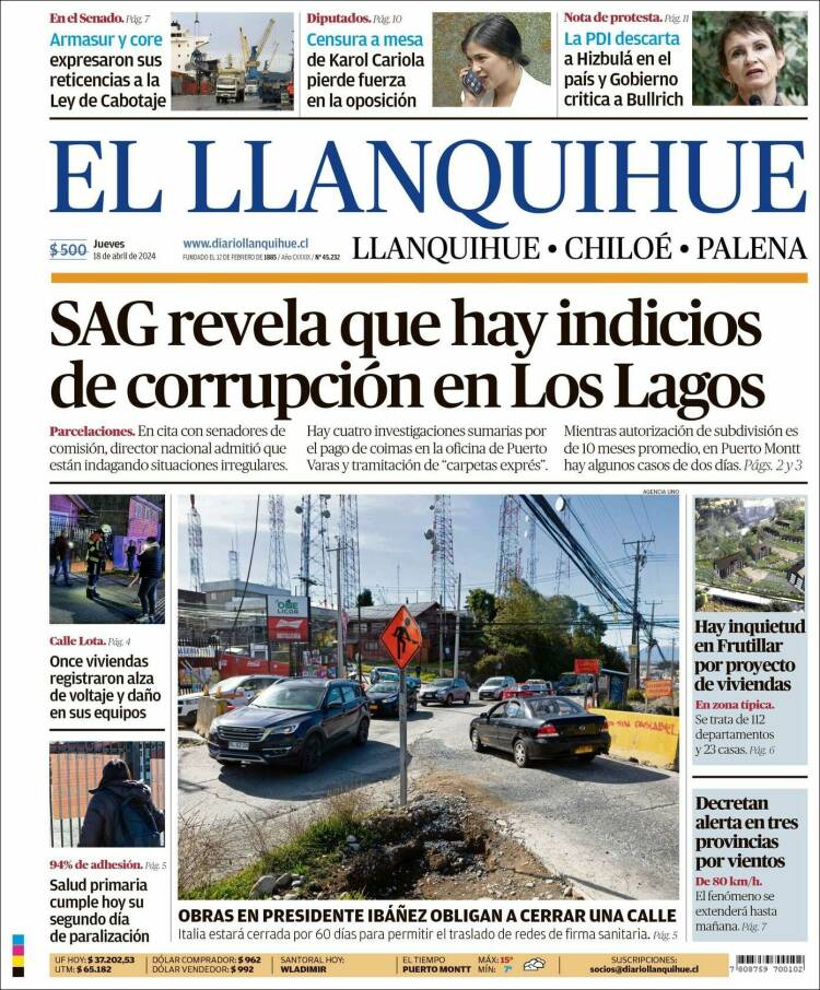 Portada de El Llanquihue (Chile)