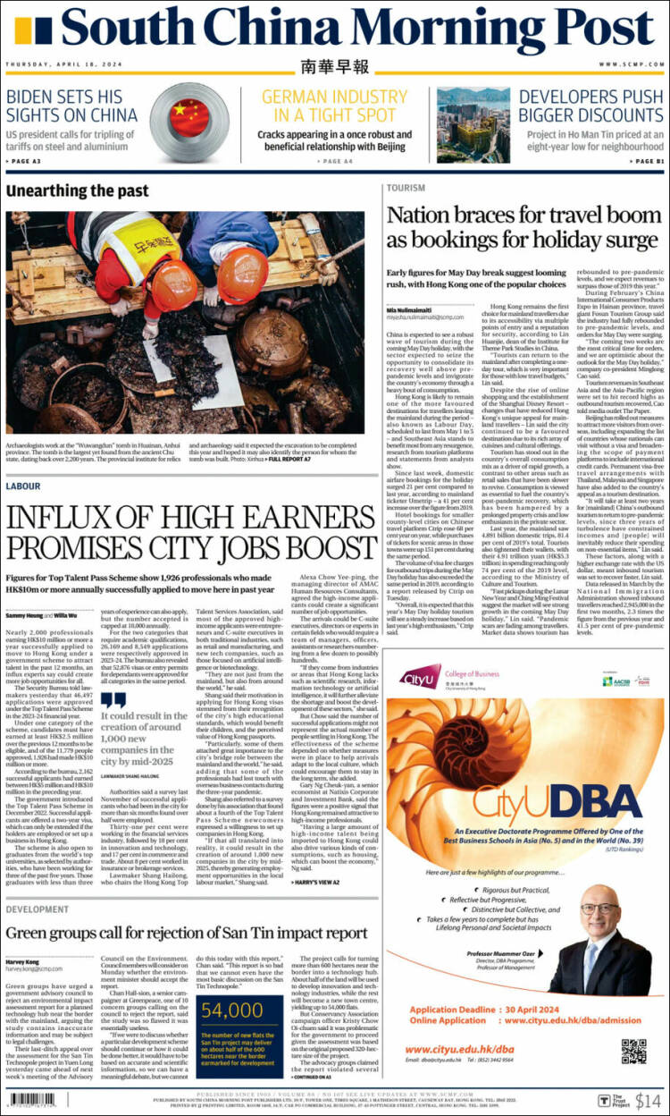 Portada de South China Morning Post (China)