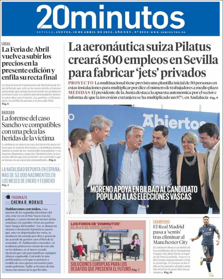 Portada de 20 Minutos - Sevilla (España)
