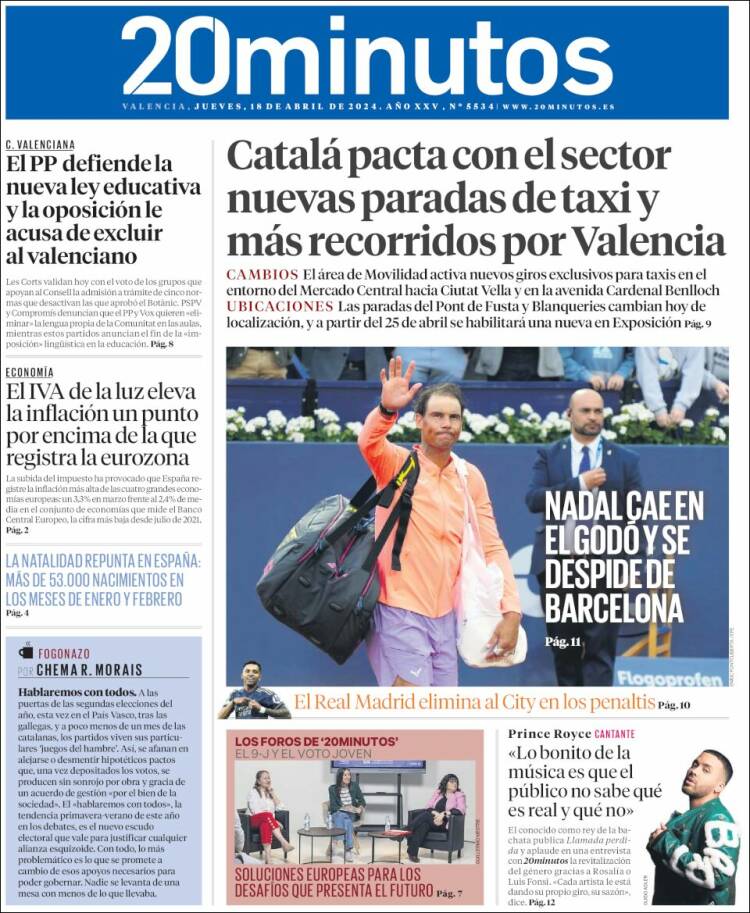 Portada de 20 Minutos - Valencia (España)
