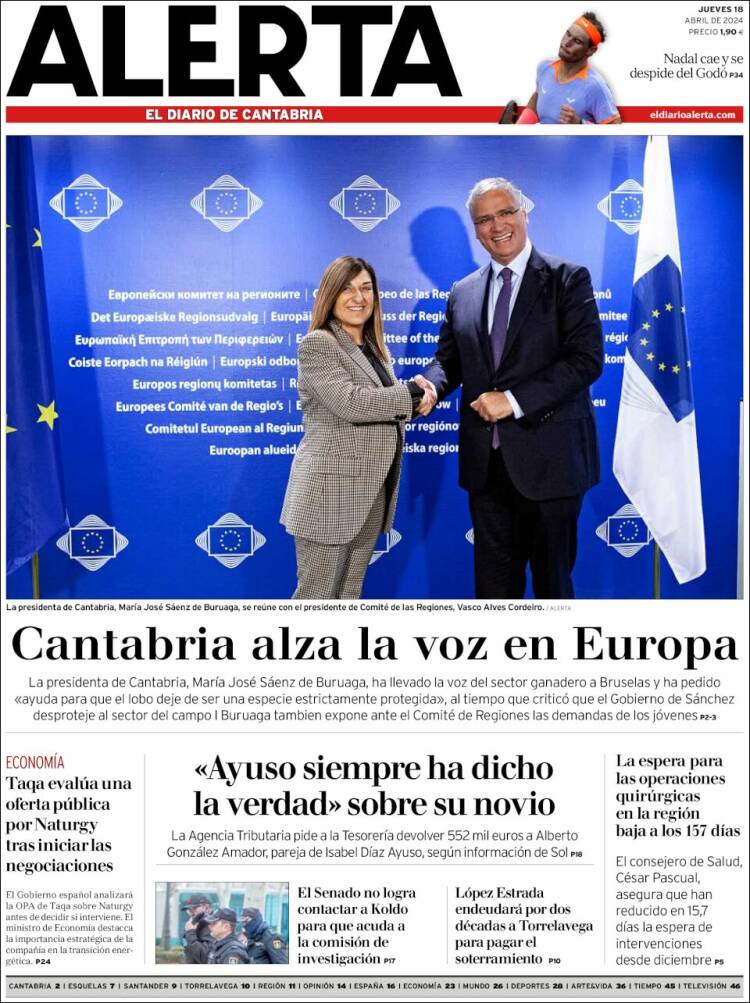 Portada de Alerta - El Diario de Cantabria (España)