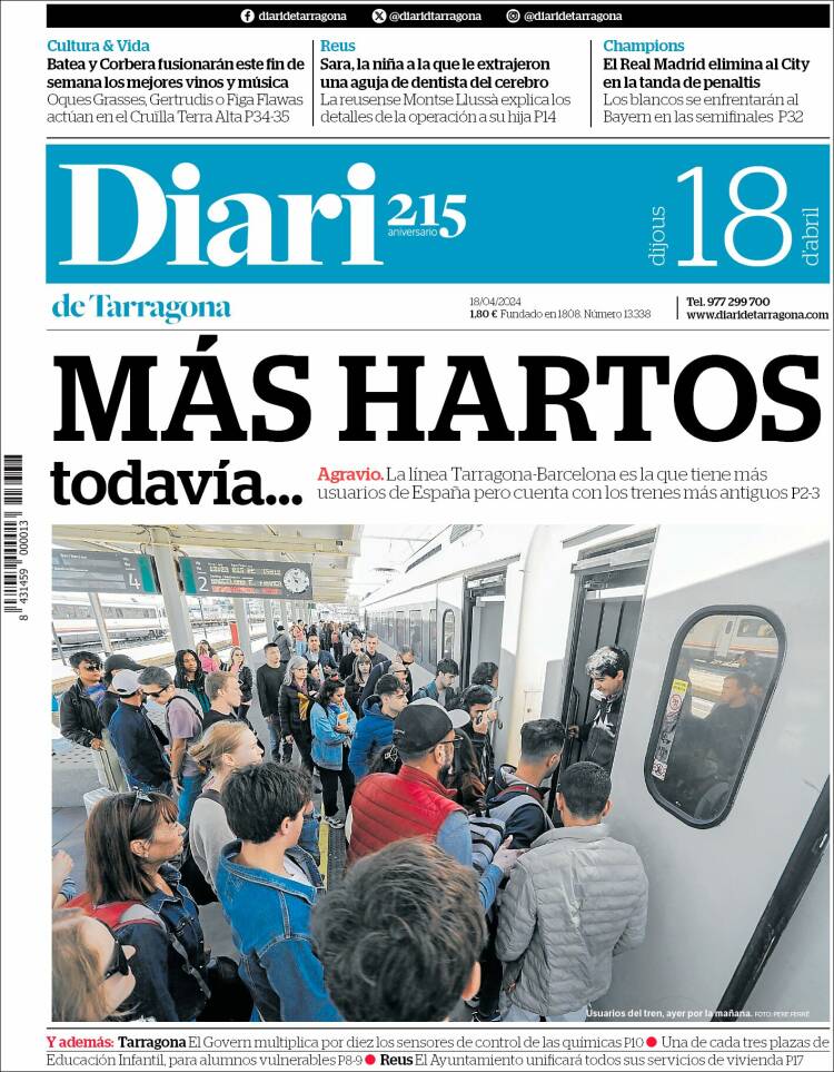 Portada de Diari de Tarragona (España)