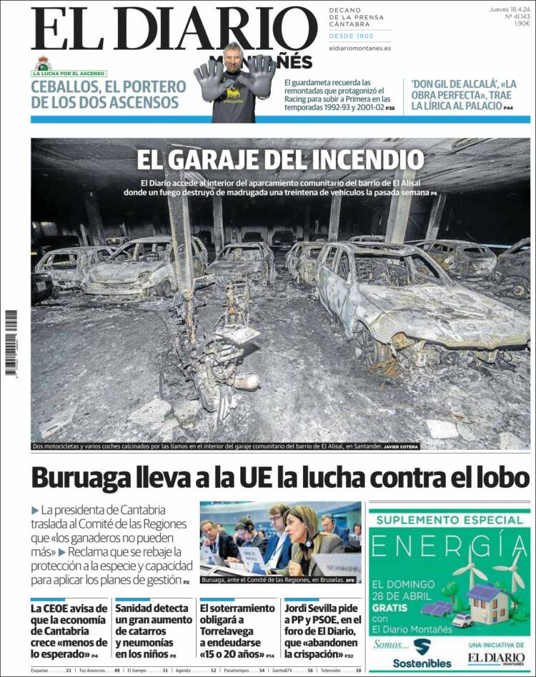 Portada de El Diario Montañés (España)