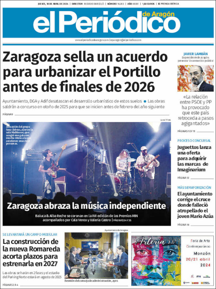 Portada de El Periódico de Aragón (España)