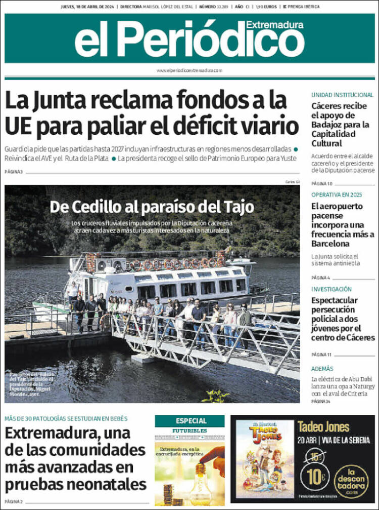 Portada de El Periódico de Extremadura (España)