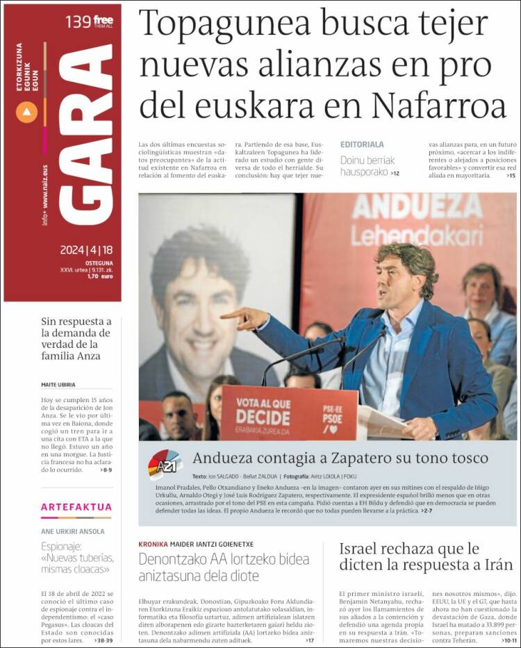 Portada de Gara (España)