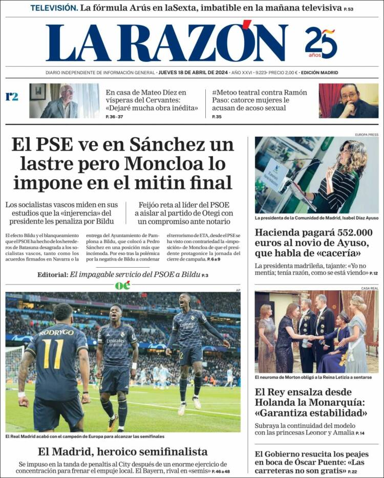 Portada de La Razón (España)