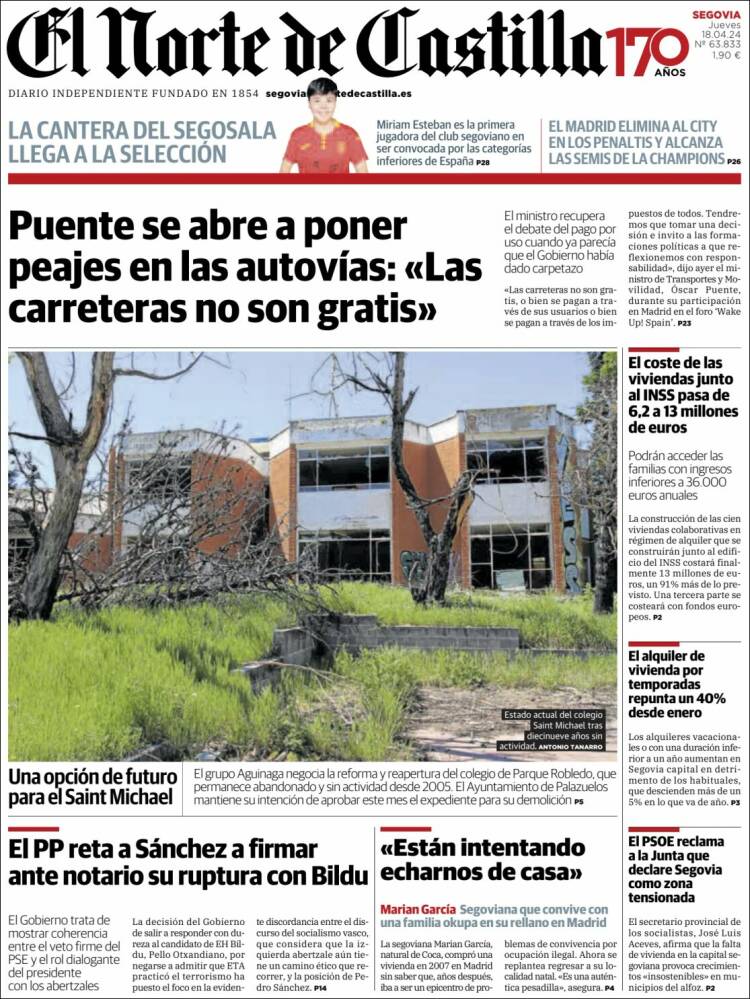 Portada de Norte de Castilla - Segovia (España)