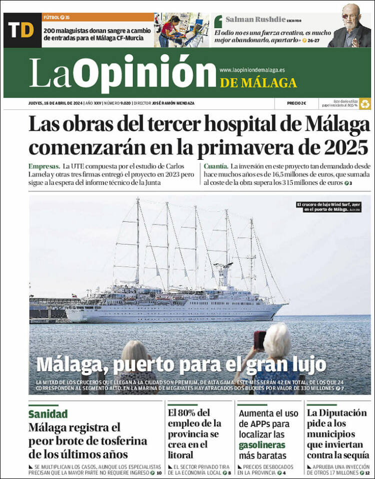 Portada de La Opinión de Málaga (España)