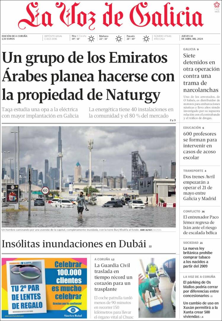 Portada de La Voz de Galicia (España)