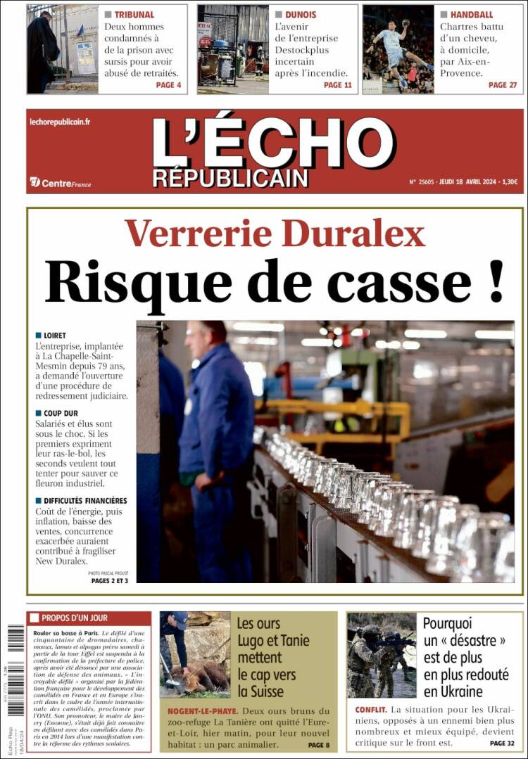 Portada de L'Echo Républicain (Francia)