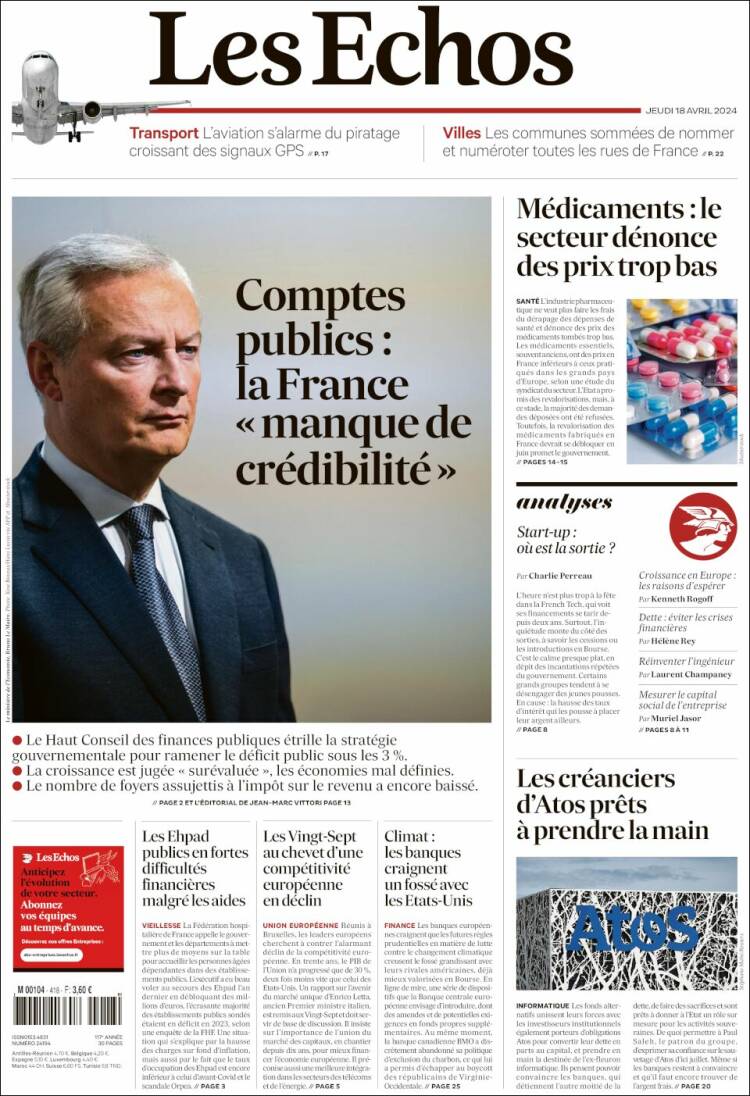 Portada de Les Echos (Francia)