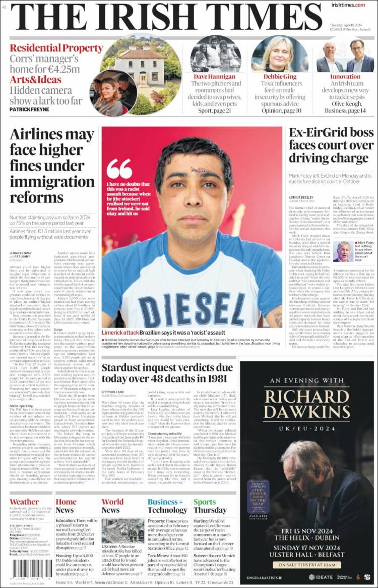 Portada de Irish Times (Irlanda)